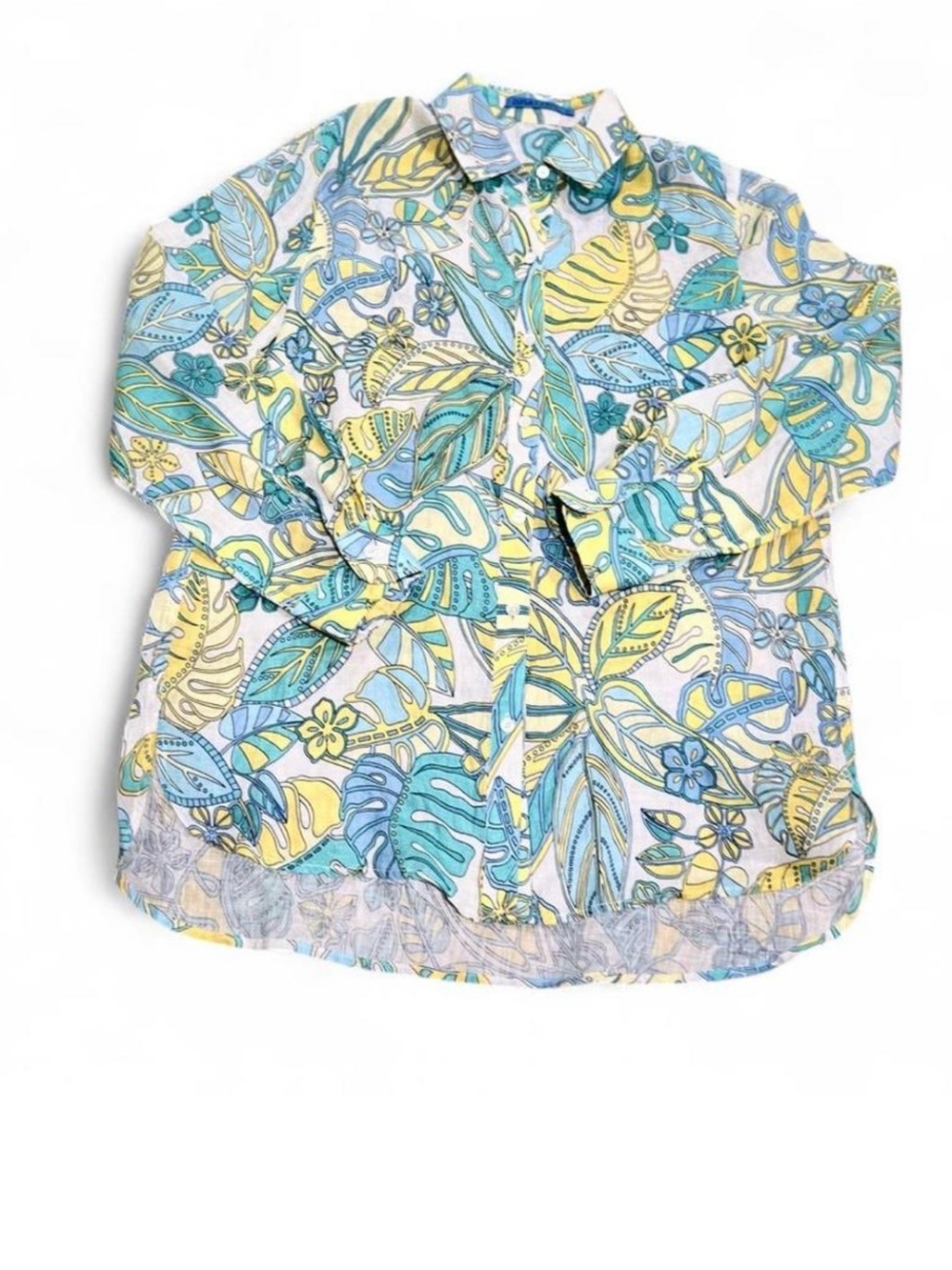 J. McLaughlin Tropical Leaf Button-Down 100% linen  Shirt